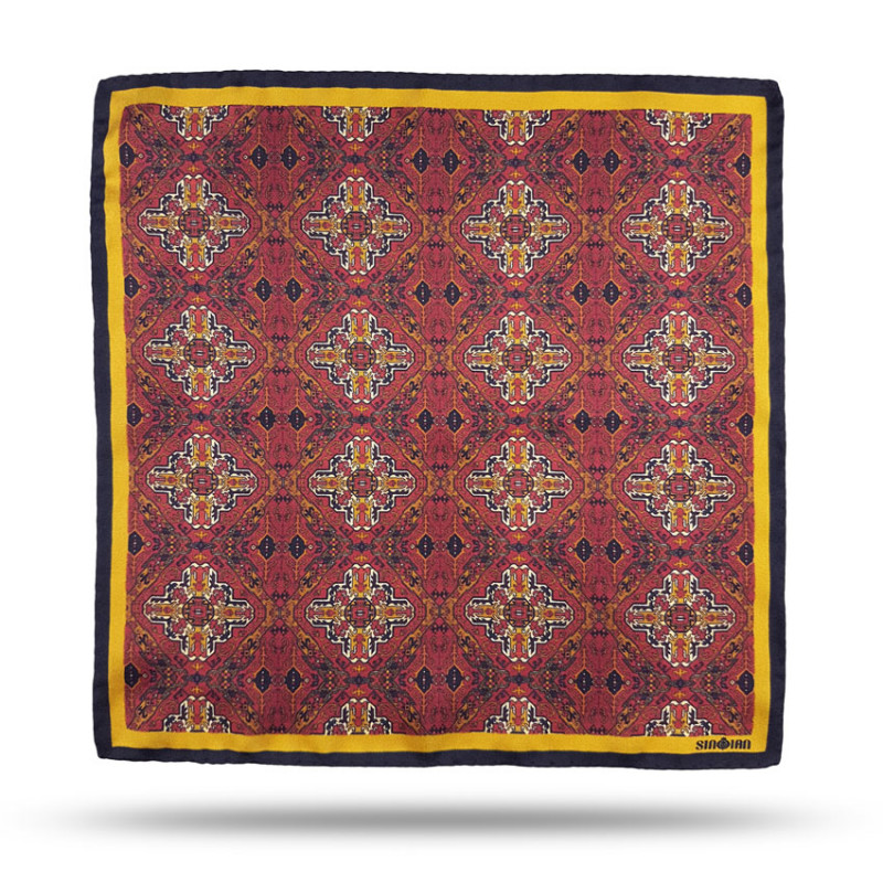 Armenian Patterned Geometric Silk Pocket Square by SINOIAN